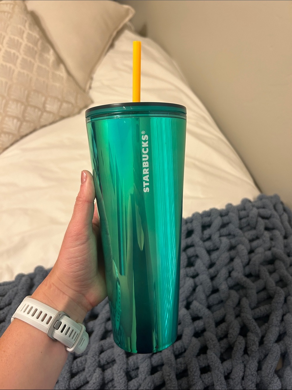 Starbucks Iridescent Emerald Green Tumbler with Yellow Straw